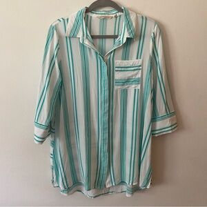 Soft Surroundings Ladson Button Up 3/4 Sleeve Striped Tunic Top